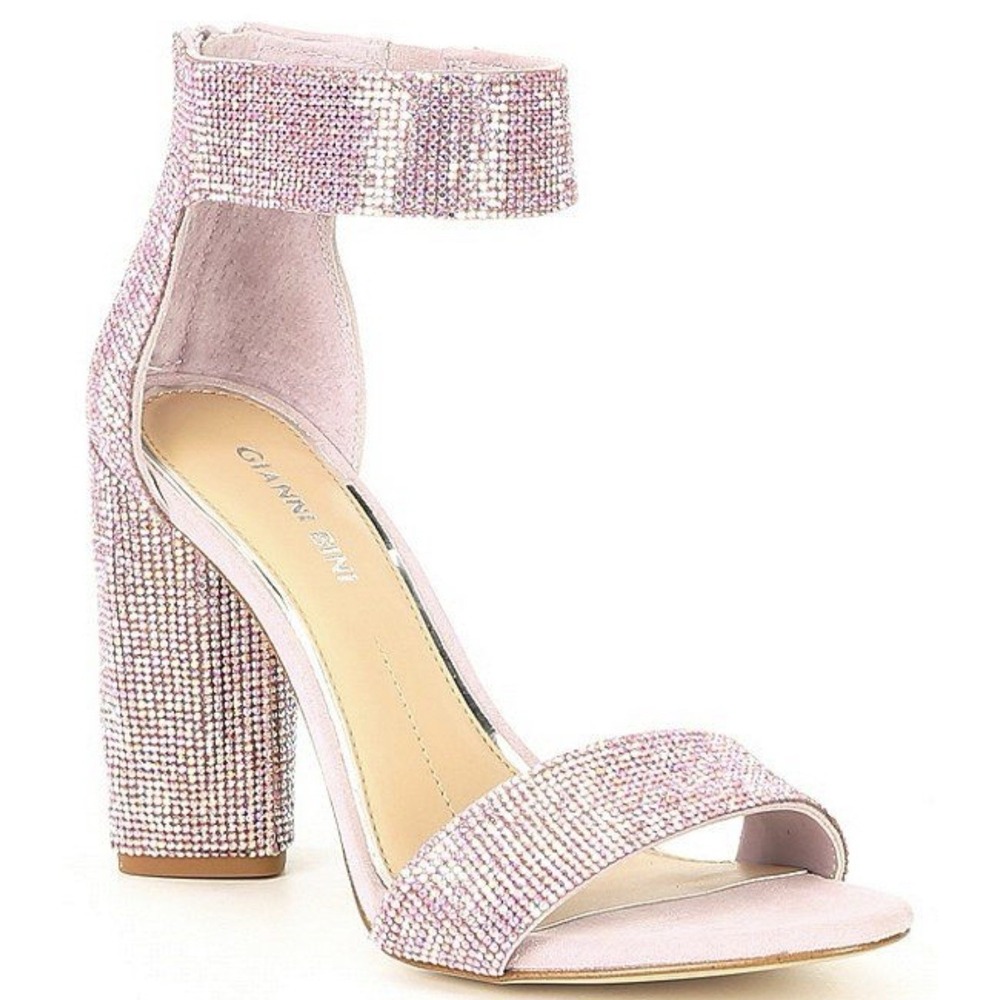 Gianni Bini Pink Rhinestone Block Heel Sandals Ankle Strap Size 6M Party